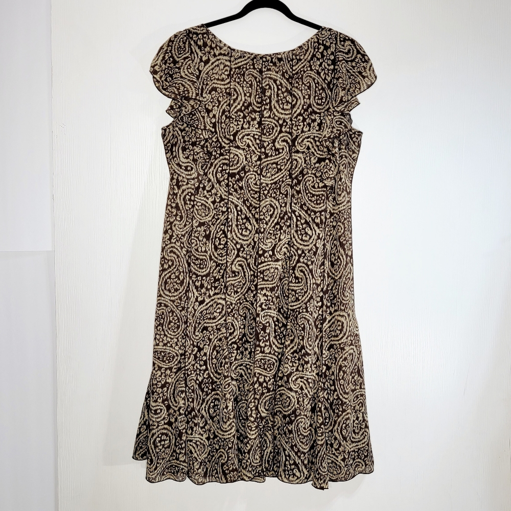 Sandra Darren Flutter Cap Sleeve Coffee and Cream Paisley Midi Dress